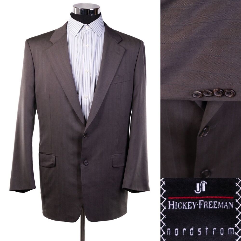 Hickey Freeman Mens 42L 2btn  Brown Wool Blazer Sport Coat Suit Jacket Striped